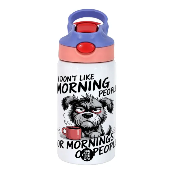 I Don't Like Morning People... — Παιδικό παγούρι θερμό, ανοξείδωτο, με καλαμάκι ασφαλείας, ροζ/μωβ (350ml)