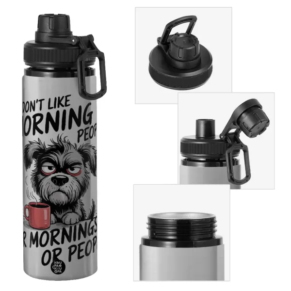 I Don't Like Morning People... — Metallic water bottle with safety cap, 850ml aluminum
