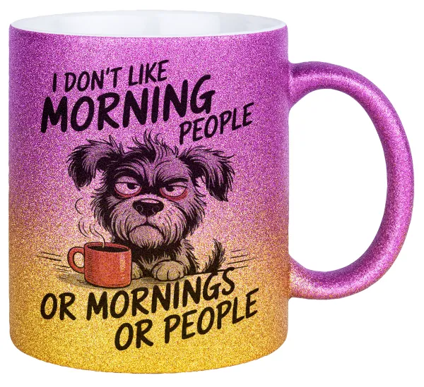 I Don't Like Morning People... — Gold/pink glitter mug, ceramic, 330ml