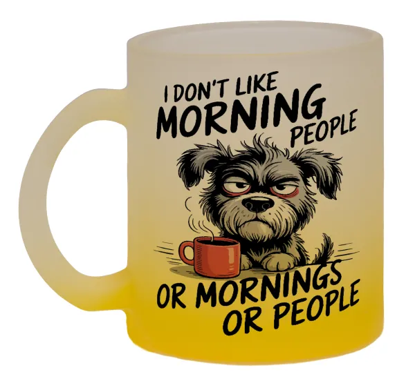 I Don't Like Morning People... — Κούπα γυάλινη δίχρωμη με βάση το κίτρινο ματ, 330ml