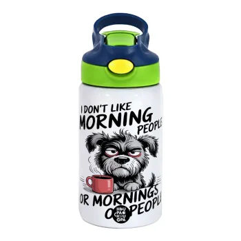 I Don't Like Morning People..., Παιδικό παγούρι θερμό, ανοξείδωτο, με καλαμάκι ασφαλείας, πράσινο/μπλε (350ml)
