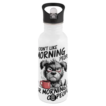 I Don't Like Morning People..., Παγούρι νερού Λευκό με καλαμάκι, ανοξείδωτο ατσάλι 600ml