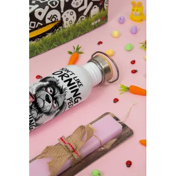 I Don't Like Morning People..., Πασχαλινή Λαμπάδα με παγούρι μεταλλικό (620ml, stainless steel) & κερί αρωματικό πλακέ (30cm) (ΡΟΖ)