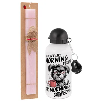 I Don't Like Morning People..., Πασχαλινή Λαμπάδα με παγούρι μεταλλικό αλουμινίου (500ml) & κερί αρωματικό πλακέ (30cm) (ΡΟΖ)