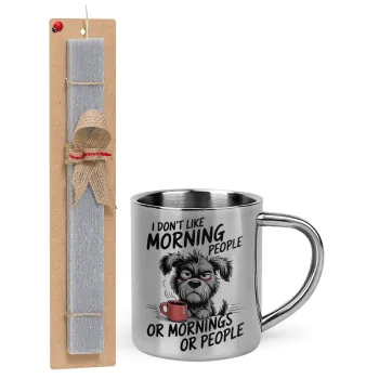 I Don't Like Morning People..., Easter Set, metallic thermal cup (300ml) & Easter aromatic flat candle (30cm) (GRAY)