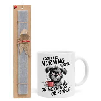 I Don't Like Morning People..., Πασχαλινή Λαμπάδα με Κούπα κεραμική (330ml) & κερί αρωματικό πλακέ (30cm) (ΓΚΡΙ)