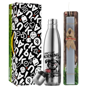I Don't Like Morning People..., Easter Set, metallic stainless thermos flask (500ml) & scented flat Easter candle (30cm) (GRAY)