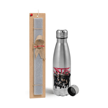 Stray Kids k-pop band, Easter Set, metallic Inox water bottle (750ml) & aromatic flat Easter candle (30cm) (GRAY)
