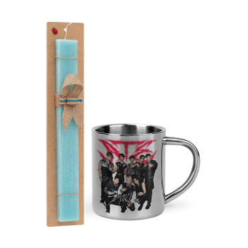 Stray Kids k-pop band, Πασχαλινή Λαμπάδα με μεταλλική κούπα θερμό (300ml) & κερί αρωματικό πλακέ (30cm) (ΤΙΡΚΟΥΑΖ)