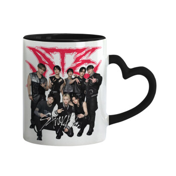 Stray Kids k-pop band, Κούπα καρδιά χερούλι μαύρη, κεραμική, 330ml