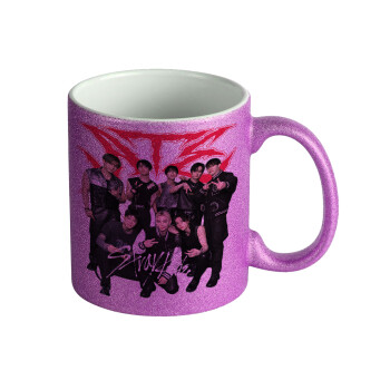 Stray Kids k-pop band, Κούπα Μωβ Glitter που γυαλίζει, κεραμική, 330ml