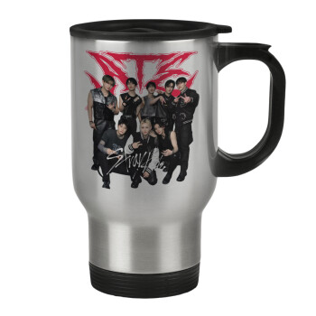 Stray Kids k-pop band, Stainless steel travel mug with lid, double wall 450ml