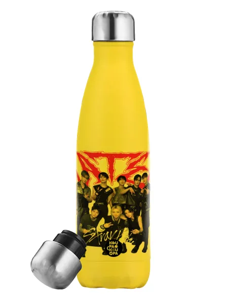 Stray Kids k-pop band — Μεταλλικό παγούρι θερμός Κίτρινος (Stainless steel), διπλού τοιχώματος, 500ml