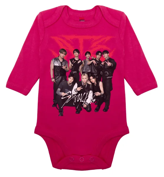 Stray Kids k-pop band — Μακρυμάνικο βρεφικό φορμάκι, 0-18 μηνών, ΡΟΖ, 100% Organic Cotton