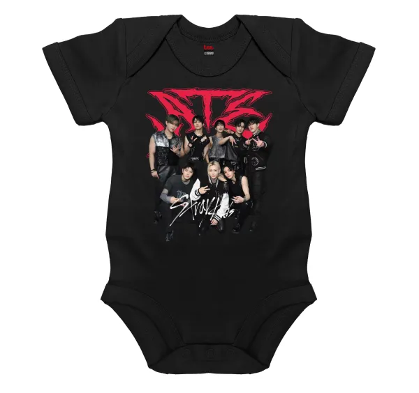 Stray Kids k-pop band — Βρεφικό φορμάκι μωρού, 0-18 μηνών, ΜΑΥΡΟ, 100% Organic Cotton, κοντομάνικο