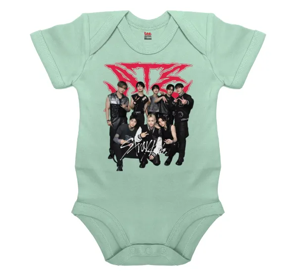 Stray Kids k-pop band — Βρεφικό φορμάκι μωρού, 0-18 μηνών, mint, 100% Organic Cotton, κοντομάνικο