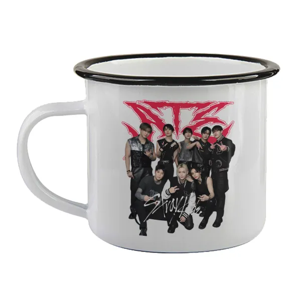 Stray Kids k-pop band — Κούπα εμαγιέ με μαύρο χείλος 360ml