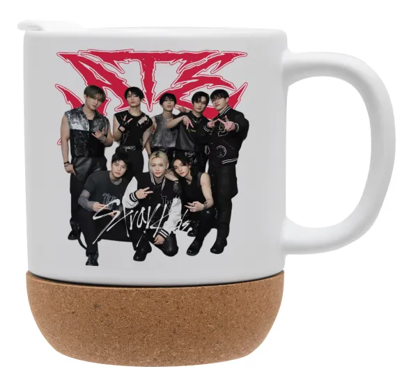 Stray Kids k-pop band — Κούπα, κεραμική με βάση φελού και καπάκι (ΜΑΤ), 330ml