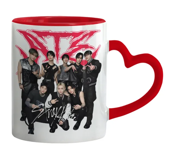 Stray Kids k-pop band — Mug heart red handle, ceramic, 330ml