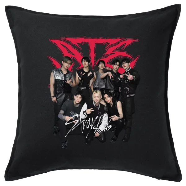 Stray Kids k-pop band — Μαξιλάρι καναπέ Μαύρο 100% βαμβάκι, περιέχεται το γέμισμα (50x50cm)