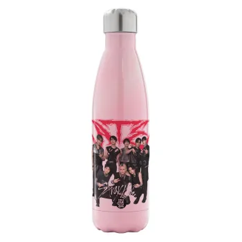 Stray Kids k-pop band, Metal mug thermos Pink Iridiscent (Stainless steel), double wall, 500ml