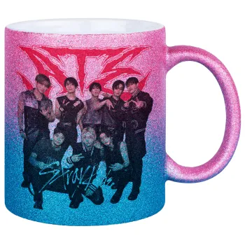 Stray Kids k-pop band, Κούπα Χρυσή/Μπλε Glitter, κεραμική, 330ml