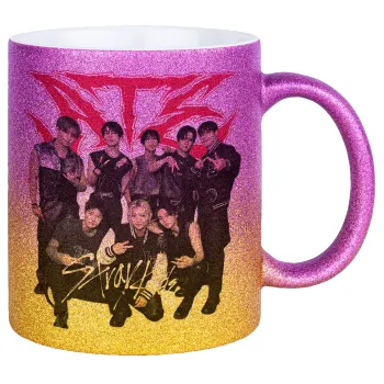 Stray Kids k-pop band, Κούπα Χρυσή/Ροζ Glitter, κεραμική, 330ml