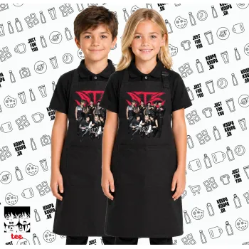 Stray Kids k-pop band, Μαύρη ΠΑΙΔΙΚΗ Ποδιά μακριά Σεφ ολόσωμη με τσέπες