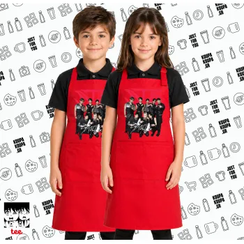 Stray Kids k-pop band, Κόκκινη ΠΑΙΔΙΚΗ Ποδιά μακριά Σεφ ολόσωμη με τσέπες