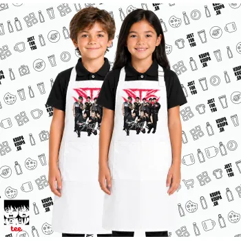 Stray Kids k-pop band, Λευκή ΠΑΙΔΙΚΗ Ποδιά μακριά Σεφ ολόσωμη με τσέπες