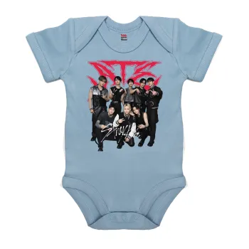 Stray Kids k-pop band, Βρεφικό φορμάκι μωρού, 0-18 μηνών, Μπλε, 100% Organic Cotton, κοντομάνικο