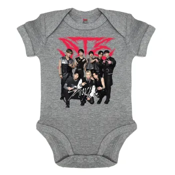 Stray Kids k-pop band, Βρεφικό φορμάκι μωρού, 0-18 μηνών, ΓΚΡΙ ΜΕΛΑΝΖΕ, 100% Organic Cotton, κοντομάνικο
