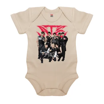 Stray Kids k-pop band, Βρεφικό φορμάκι μωρού, 0-18 μηνών, Natural (Εκρού), 100% Organic Cotton, κοντομάνικο