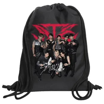 Stray Kids k-pop band, Τσάντα πλάτης πουγκί GYMBAG Μαύρη, με τσέπη (40x48cm) & χονδρά κορδόνια