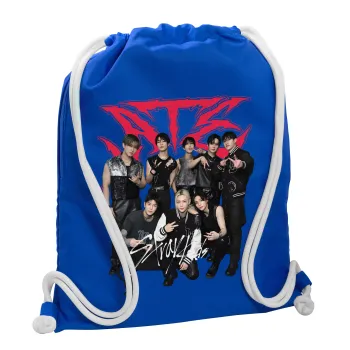 Stray Kids k-pop band, Τσάντα πλάτης πουγκί GYMBAG Μπλε, με τσέπη (40x48cm) & χονδρά κορδόνια