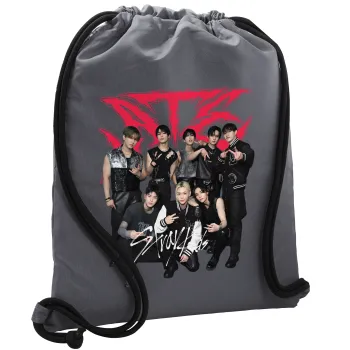 Stray Kids k-pop band, Τσάντα πλάτης πουγκί GYMBAG ΓΚΡΙ, με τσέπη (40x48cm) & χονδρά κορδόνια