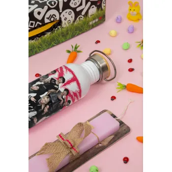 Stray Kids k-pop band, Πασχαλινή Λαμπάδα με παγούρι μεταλλικό (620ml, stainless steel) & κερί αρωματικό πλακέ (30cm) (ΡΟΖ)