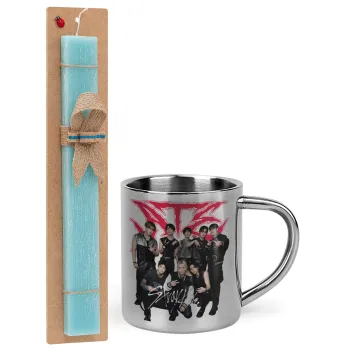 Stray Kids k-pop band, Easter Set, metallic thermal cup (300ml) & aromatic flat Easter candle (30cm) (TURQUOISE)