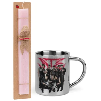 Stray Kids k-pop band, Easter Set, metallic thermal cup (300ml) & aromatic flat Easter candle (30cm) (PINK)