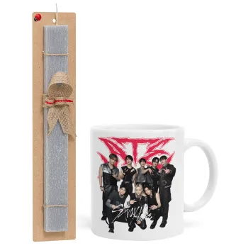 Stray Kids k-pop band, Πασχαλινή Λαμπάδα με Κούπα κεραμική (330ml) & κερί αρωματικό πλακέ (30cm) (ΓΚΡΙ)