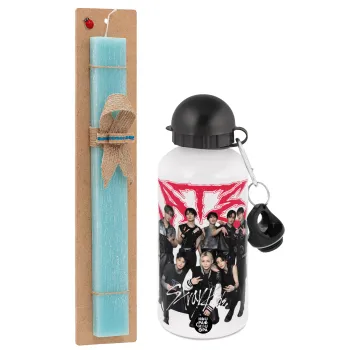 Stray Kids k-pop band, Πασχαλινή Λαμπάδα με παγούρι μεταλλικό αλουμινίου (500ml) & λαμπάδα αρωματική πλακέ (30cm) (ΤΙΡΚΟΥΑΖ)