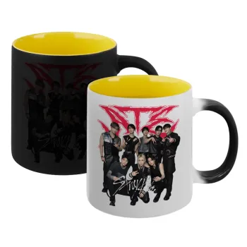 Stray Kids k-pop band, Κούπα Μαγική εσωτερικό κίτρινη, κεραμική 330ml που αλλάζει χρώμα με το ζεστό ρόφημα