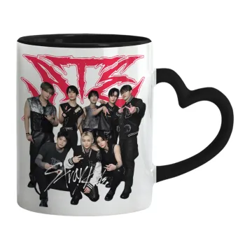 Stray Kids k-pop band, Κούπα καρδιά χερούλι μαύρη, κεραμική, 330ml