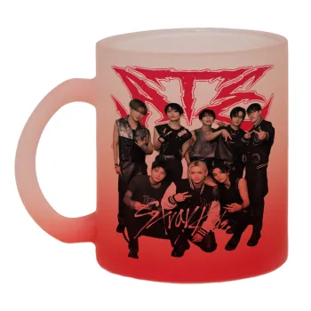 Stray Kids k-pop band, Κούπα γυάλινη δίχρωμη με βάση το κόκκινο ματ, 330ml