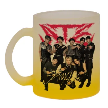 Stray Kids k-pop band, Κούπα γυάλινη δίχρωμη με βάση το κίτρινο ματ, 330ml