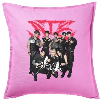 Stray Kids k-pop band, Μαξιλάρι καναπέ ΡΟΖ 100% βαμβάκι, περιέχεται το γέμισμα (50x50cm)