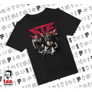 Stray Kids k-pop band, Άνετο παιδικό T-Shirt ΜΑΥΡΟ από 100% βαμβάκι, για κάθε μέρα. Vegan & OEKO-TEX πιστοποιημένο.