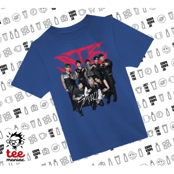 Stray Kids k-pop band, Παιδικό T-Shirt ΜΠΛΕ από 100% βαμβάκι, για κάθε μέρα. Vegan & OEKO-TEX πιστοποιημένο.