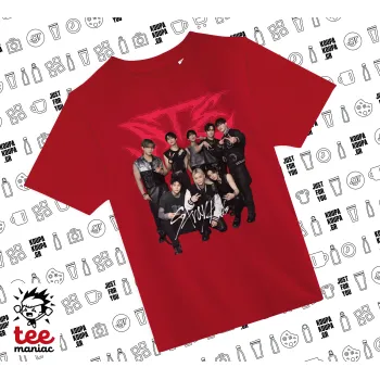 Stray Kids k-pop band, Άνετο παιδικό T-Shirt ΚΟΚΚΙΝΟ από 100% βαμβάκι, για κάθε μέρα. Vegan & OEKO-TEX πιστοποιημένο.