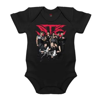 Stray Kids k-pop band, Βρεφικό φορμάκι μωρού, 0-18 μηνών, ΜΑΥΡΟ, 100% Organic Cotton, κοντομάνικο